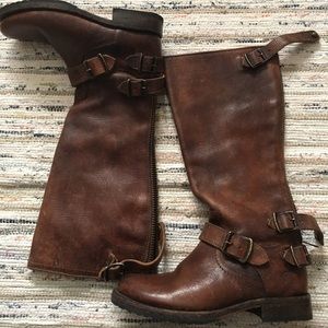 Frye Brown Veronica tall back zip up boots